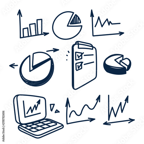 Hand Drawn Business Analytics and Data Graph Chart Icon Set Vector Doodle