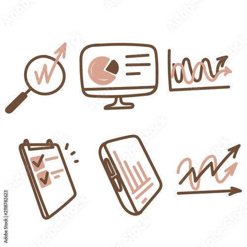 Hand Drawn Business Analytics and Data Graph Chart Icon Set Vector Doodle