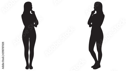 Canvastavla Woman Silhouette Against White Background Two Poses Shown figure human