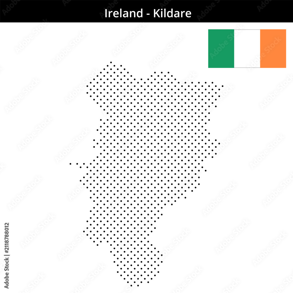 Fototapeta premium Map of Ireland region Kildare in small cross shaped dots