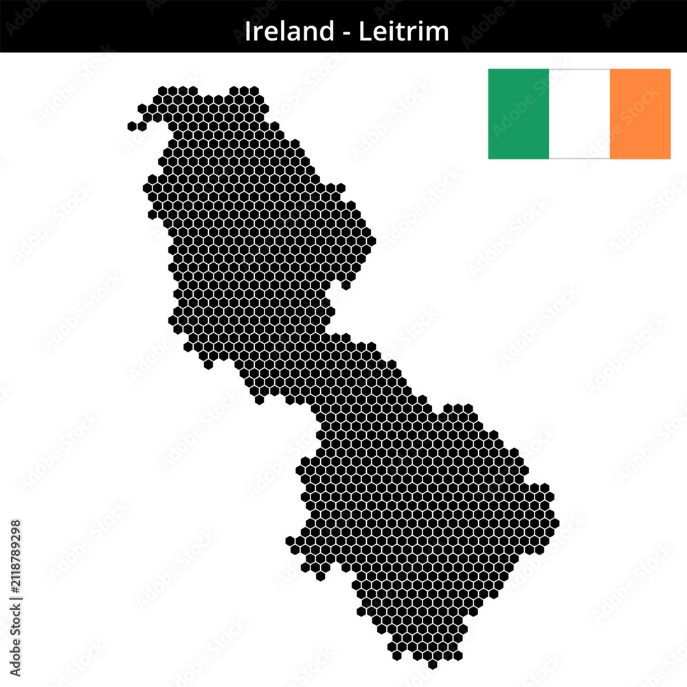 Obraz premium Map of Ireland region Leitrim in small hexagonal dots