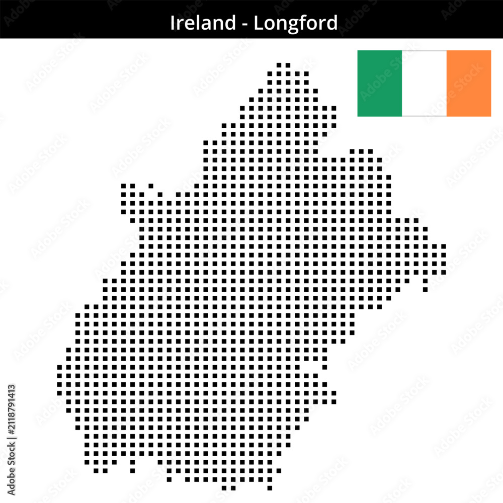 Fototapeta premium Map of Ireland region Longford in medium size square dots