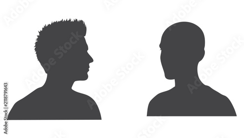 Bild auf Leinwand Two male head silhouettes against a white background profile and frontal views