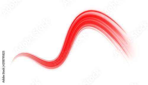 Dynamic red light trails sweep across a dark background with glowing curves and speed effects. Futuristic motion design element. PNG illustration.