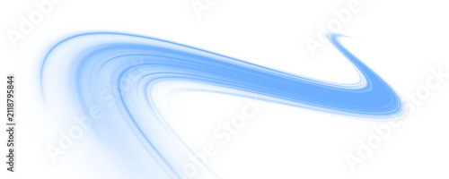 Twisting blue neon streaks flow diagonally with glowing motion trails and dynamic light ribbons. Futuristic energy waves create a speed effect. PNG vector illustration.