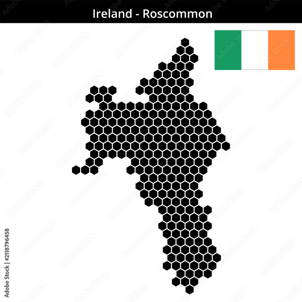 Obraz premium Map of Ireland region Roscommon in medium hexagonal dots