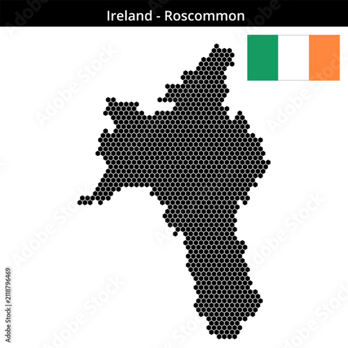 Quadro su tela Map of Ireland region Roscommon in small hexagonal dots