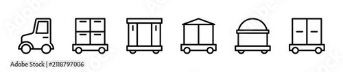 Logistics and cargo transportation vector linear icons set. Isolated icon collection such as cargo, freight, shipping, delivery, chain and more.