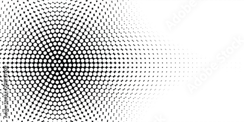 Abstract Black and White Halftone Dot Burst Distortion Background with Radial Optical Effect Vector
