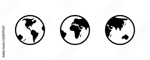 Globe related vector linear icons set. Isolated icon collection such as Europe, America, Asia, Africa and more.