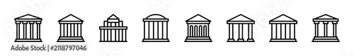 Modern museum building vector linear icons set. Perfect for travel, tourism, architecture, education, and museum-related design projects.