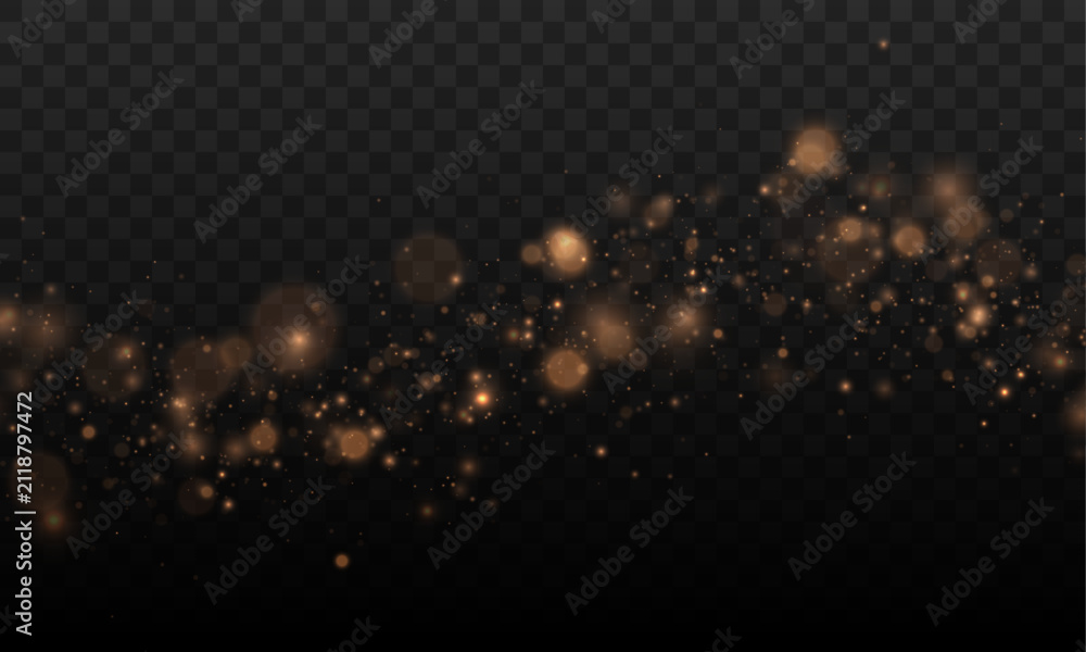 Obraz premium Vector golden powder spreads with sparkling particles and soft glowing highlights. Premium holiday background element.