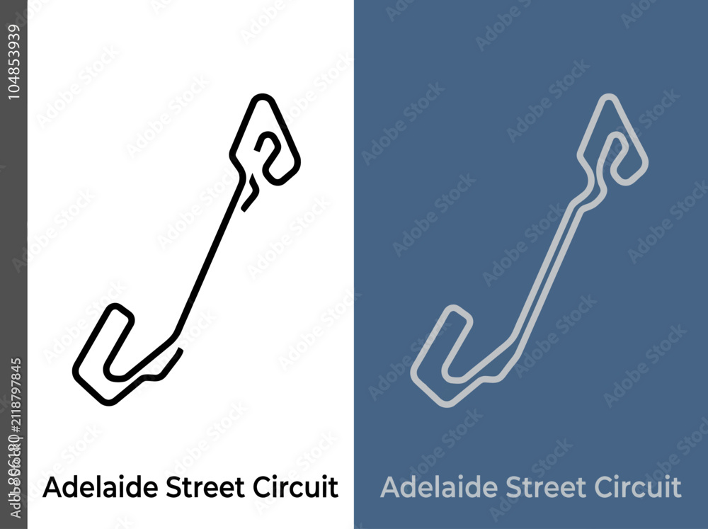 Obraz premium Adelaide Street Circuit Racing Track Layout Map Vector Illustration