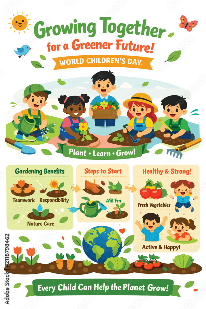 Fototapeta premium World Children’s Day Flat Vector Poster