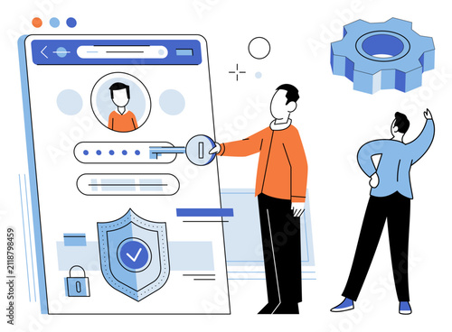 Принти на полотні Man unlocking a digital account with a key vector illustration