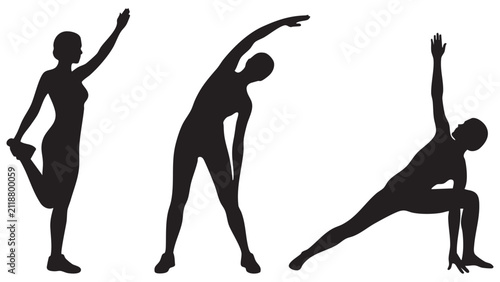 Foto Human silhouettes performing stretching exercises against a white background act