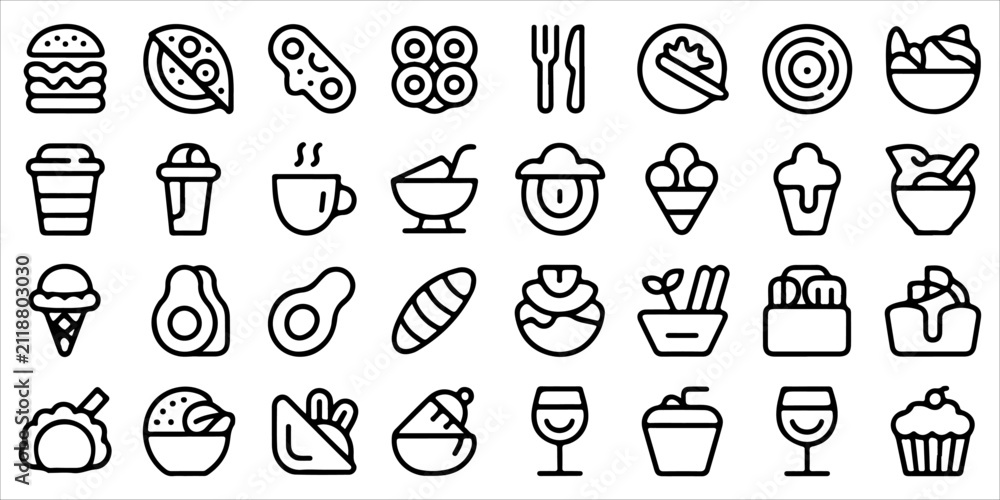 Fototapeta premium Restaurant Food Line Icon Collection Food and Drink Outline Symbols Kitchen Menu Vector Icon Pack