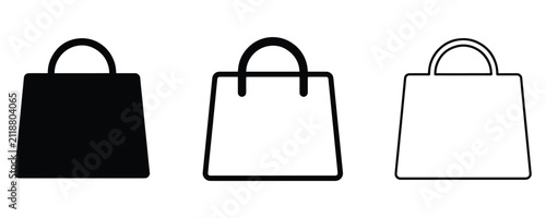 Shopping Bag Vector Icon Set for E-Commerce Store Retail Market Sale and Package Concept in Solid Bold Line and Thin Outline Style.