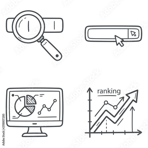 SEO Search Analytics Line Icons Magnifying Glass Chart Growth Ranking