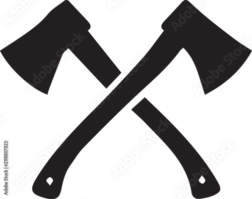 Crossed Axes Silhouette Icon Isolated on White Background Black Lumberjack Tool Vector Symbol