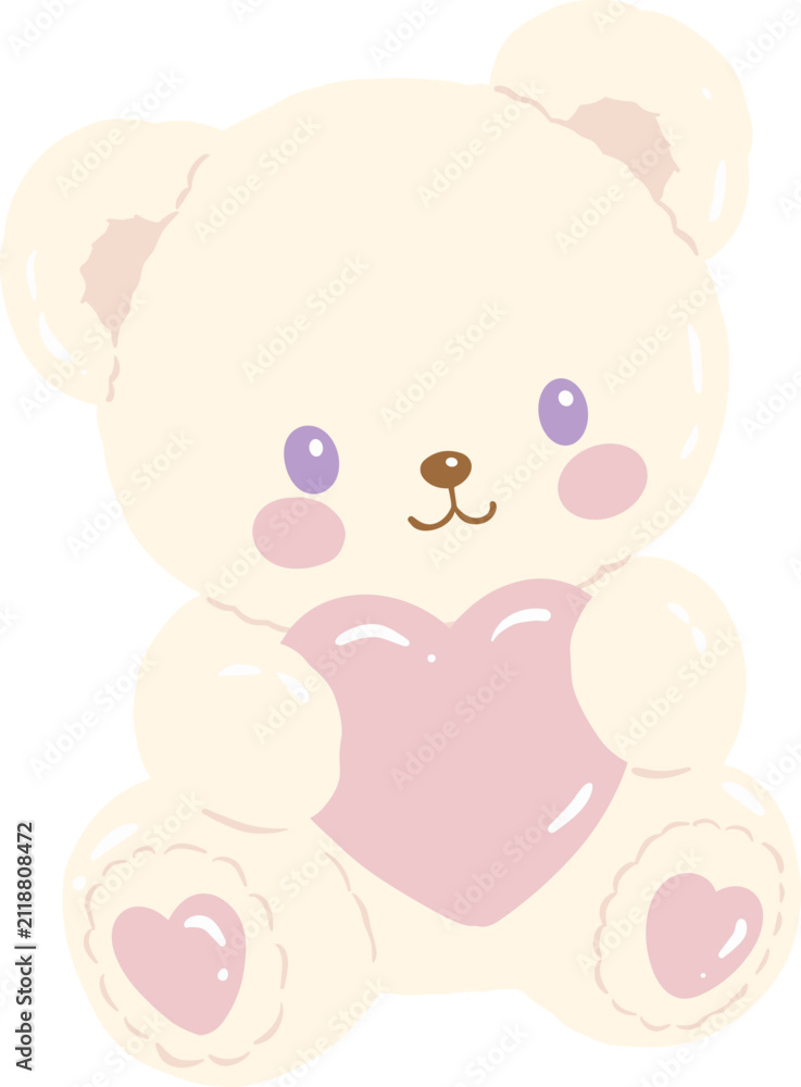 Fototapeta premium Teddy Bear Hugging Heart Clipart in Pastel Style