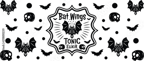 Cuadro en lienzo Bat wings tonic elixir vintage label design isolated on white background, Vector