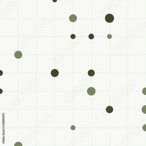 Randomly scattered circles and dots on grid. Abstract background with varying sizes