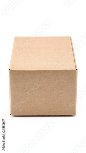 Cardboard box isolated on white background, studio shot of a brown package delivery container