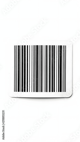 Realistic black and white barcode label sticker isolated on a clean white background for retail shopping and commercial inventory tracking systems