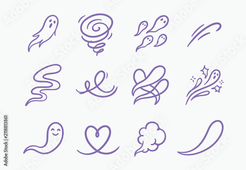 Картината върху платно Hand drawn spooky ghost and spirit doodle icons with supernatural handdrawn myst