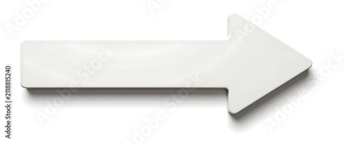 Glossy white right arrow shape with a subtle shadow, suggesting direction and movement, isolated on a clean white background.