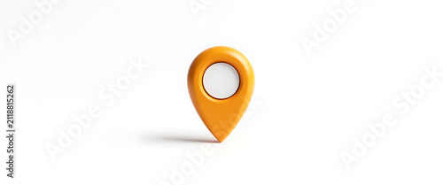 3d orange map pin pointer icon with white circle center showing location place destination travel navigation and finding spot symbol illustration.