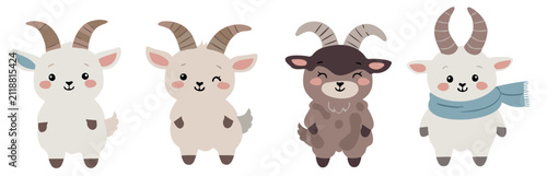 Cute Cartoon Goats Clipart Set - Kawaii Baby Animals with Props