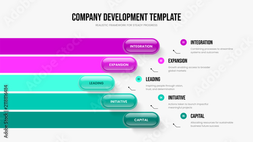 Creative Strategy 5 Step Infographic Frame Template. Project Analysis Five Element Diagram Presentation Design. Market Insight Slide Layout Vector Illustration.