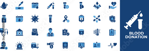 Konstfotografi Blood Donation Solid Icons Set, Blood Bank, Blood Transfusion, Donor Care, Medic