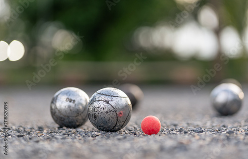 Fotografía traditional petanque metallic ball on gravel court,active lifestyle and outdoor
