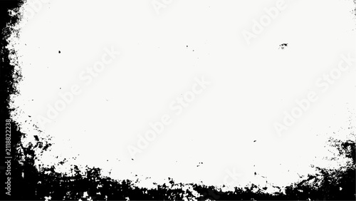 Abstract Grunge Black And White Distressed Overlay Texture Background Element Design. Old Photo Vintage Retro Effect Border.