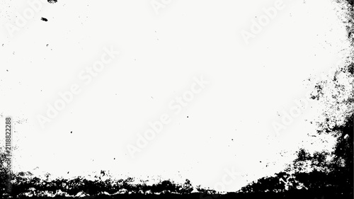 Abstract Grunge Black And White Distressed Overlay Texture Background Element Design. Old Photo Vintage Retro Effect Border.