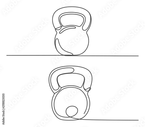 Foto Línea continua minimalista de dos pesas rusas para fitness y ejercicio