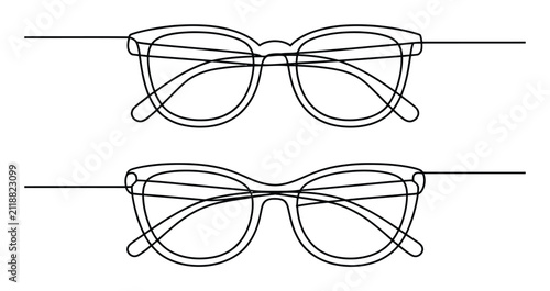 Fotografía Línea continua minimalista de dos pares de gafas elegantes
