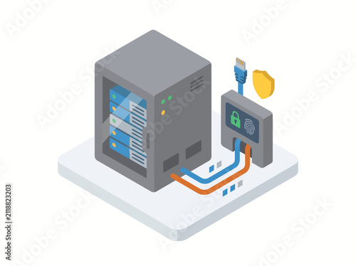 Digital Infrastructure Server with Secure Access Authentication Isometric Vector