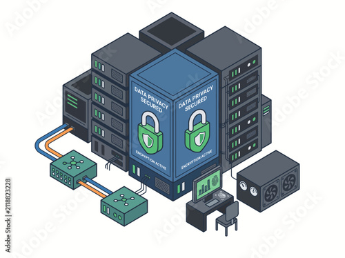 Data Privacy Secured Server Infrastructure Isometric Vector Illustration