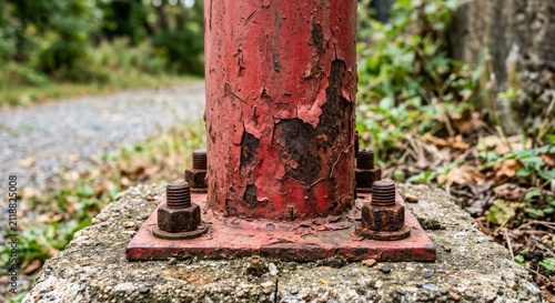 Rusty Red Industrial Pole with Peeling Paint