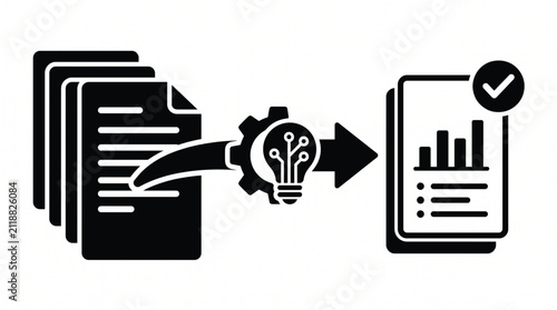 Document processing icon illustrates the workflow of converting text files into optimized data reports.