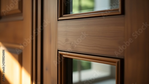 Close-up detail of a classical wooden door focusing on the astragal molding.