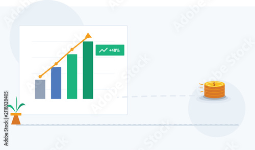 Financial growth chart and coin stack illustration