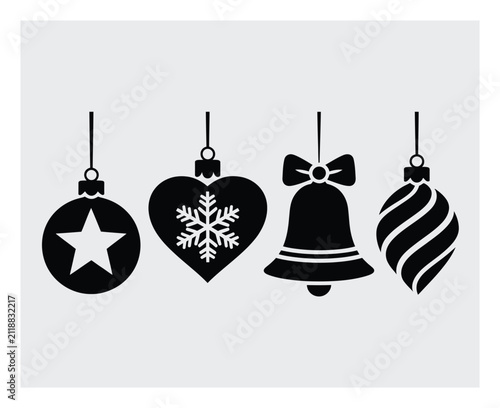 Conjunto de cuatro adornos navideños decorativos blancos y negros