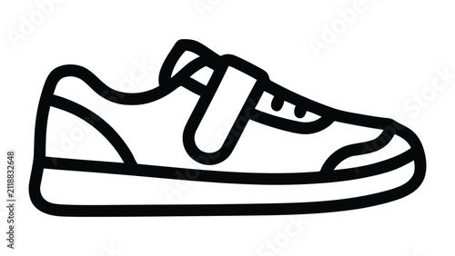 children sneaker with hook and loop strap outline icon casual sports footwear line vector illustration isolated on white background