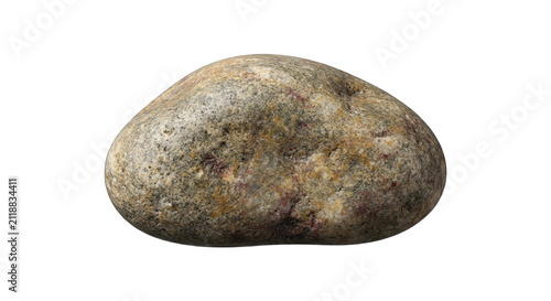 Obraz na plátně A single smooth river stone with textured granite surface isolated on a solid bl