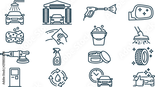 Canvastavla Car Wash and Auto Detailing Line Art Vector Icon Set Featuring Pressure Washer A